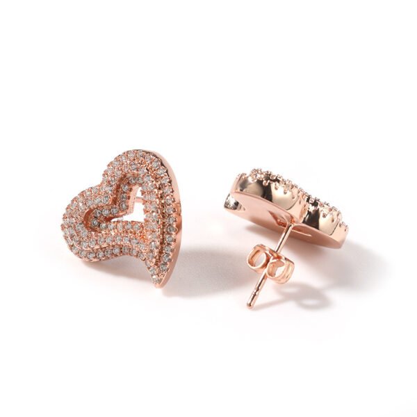 Zircon Hollow Love Heart Stud Earrings Micro-inlaid Retro - Image 2