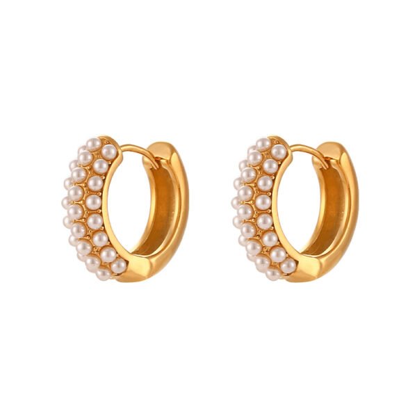 Women's Fashion Simple Stainless Steel Gold Pearl Earrings - Image 5