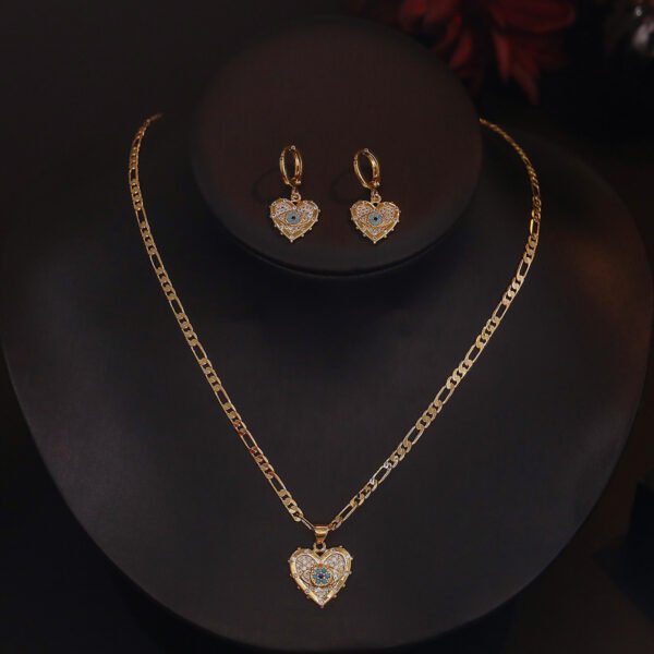 Fashion Jewelry Personality Copper Plated Real Gold Heart-shaped Zircon Pendant Necklace And Earrings Suite - Image 2