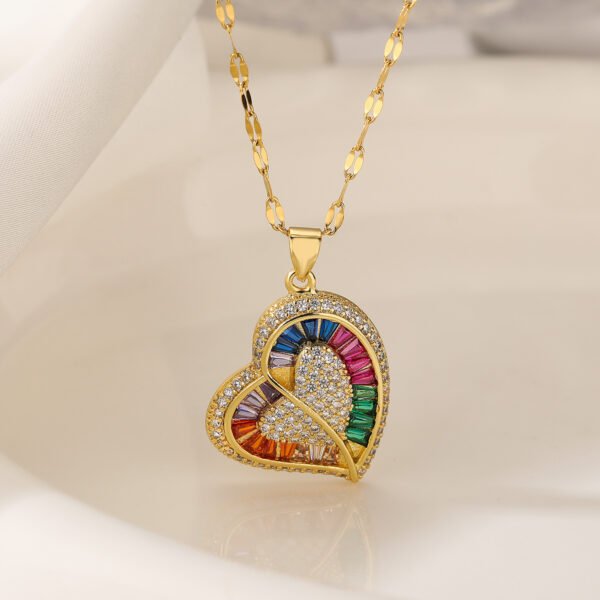 Women's Fashion Copper Plated Real Gold Heart-shaped Zircon Pendant Necklace - Image 2