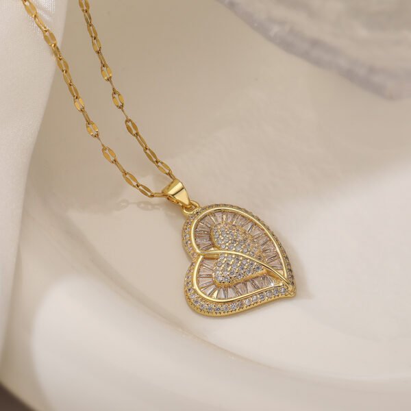 Women's Fashion Copper Plated Real Gold Heart-shaped Zircon Pendant Necklace - Image 4