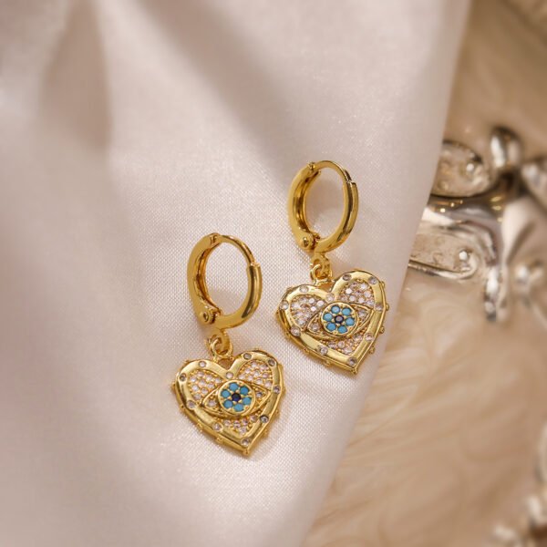 Fashion Jewelry Personality Copper Plated Real Gold Heart-shaped Zircon Pendant Necklace And Earrings Suite - Image 3