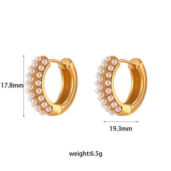 Women's Fashion Simple Stainless Steel Gold Pearl Earrings - Image 3