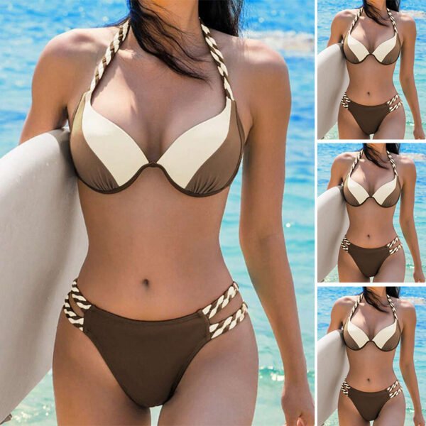 Women's Fashion Temperament Color Matching Triangle High Waist Bikini Swimsuit Two-piece