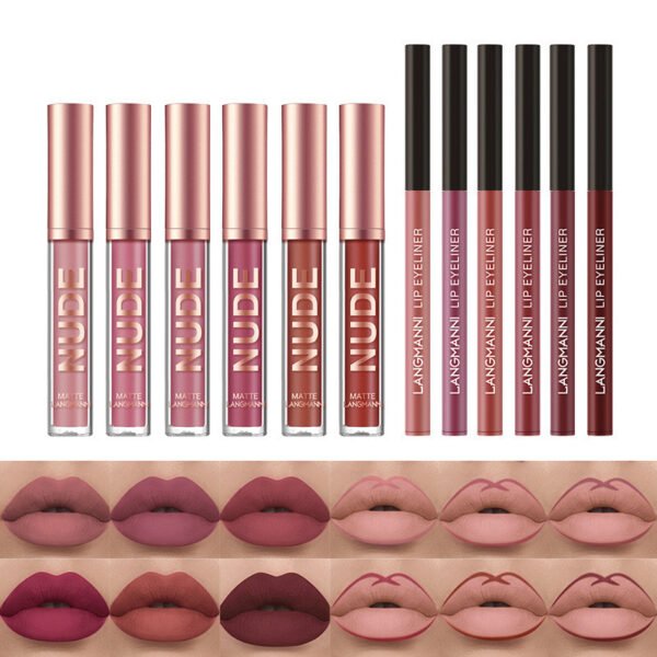 Lip Liner And Lipstick Makeup 12 Pcs Set 6 Matte Lipstick 6 Lip Liner Pens Waterproof Long Lasting Matte Lipstick Beauty Cosmetics Makeup Gift - Image 2