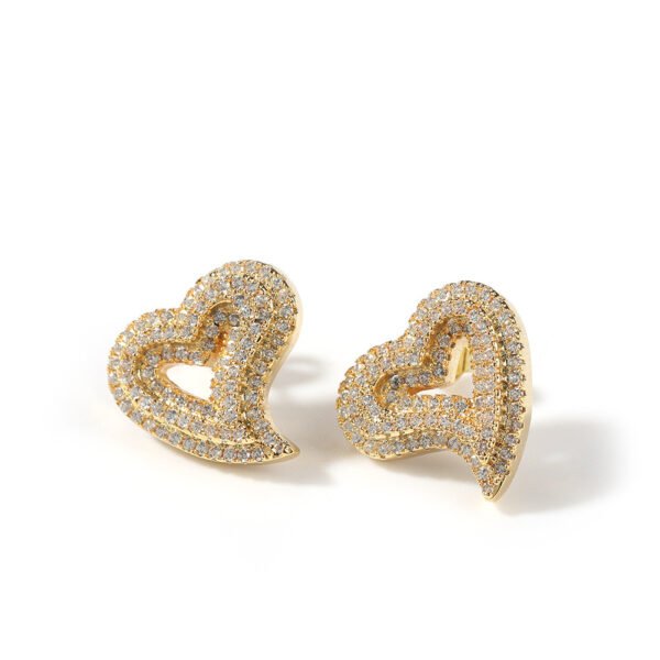 Zircon Hollow Love Heart Stud Earrings Micro-inlaid Retro - Image 4